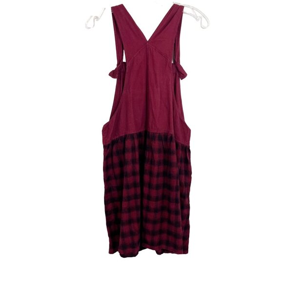 Deadstock Vintage Red Plaid Overalls Dress Artsy Lagenlook Academia Size Medium - Picture 2 of 4